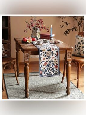 🆕 Cottage Floral Vine Table Runner Linen Blend Wrinkle Resistant 12x71